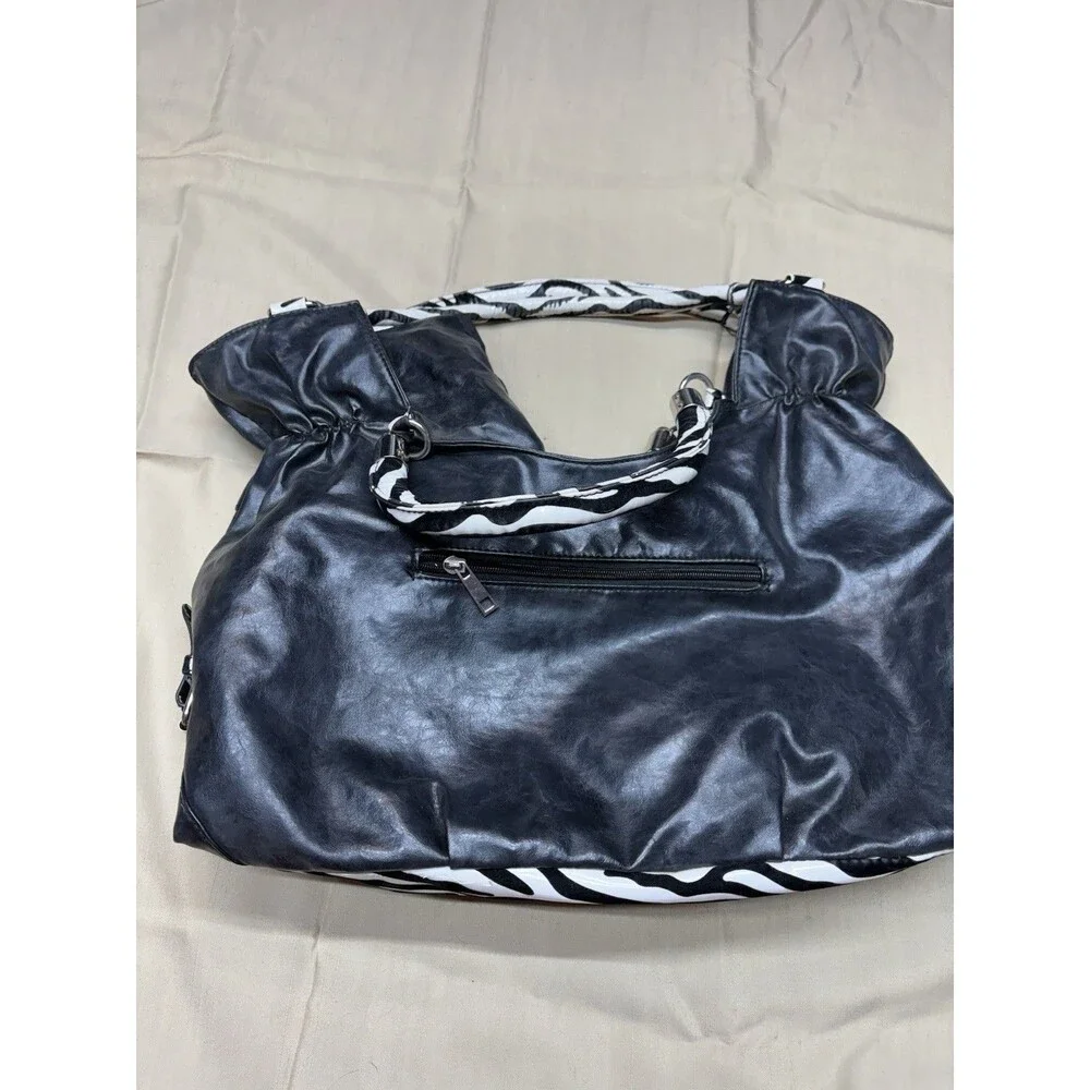 Vintage Y2K Zebra Print Ruffle Handbag Studded Hobo Bag Retro McBling Aesthetic - Picture 9 of 12